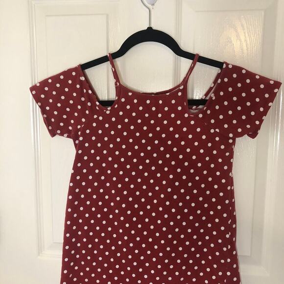 Forever 21 Red w/ White Polka Dots Cold Shoulder Girls Dress - Girl's 11/12 - Picture 2 of 5